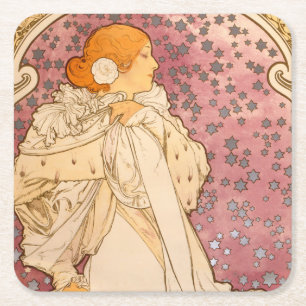 Mucha Art Nouveau Woman Beauty Kartonnen Onderzetters