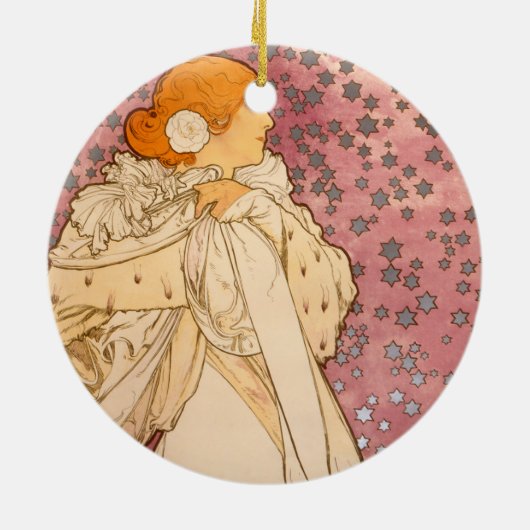 Mucha Art Nouveau Woman Beauty Keramisch Ornament (Achterkant)