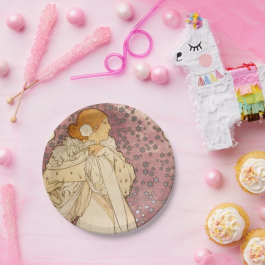 Mucha Art Nouveau Woman Beauty Papieren Bordje (Feest)