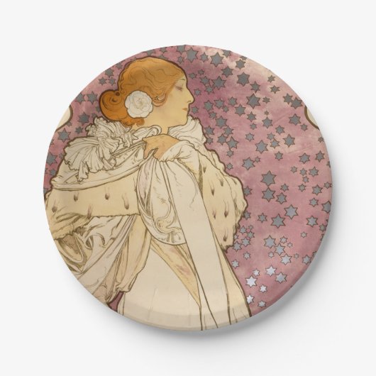 Mucha Art Nouveau Woman Beauty Papieren Bordje (Voorkant)