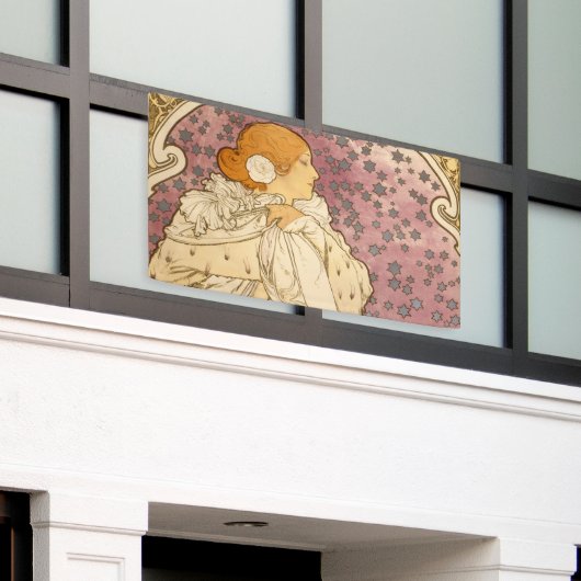 Mucha Art Nouveau Woman Beauty Spandoek (Buitenkant Gebouw)