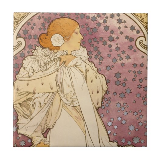 Mucha Art Nouveau Woman Beauty Tegeltje (Voorkant)