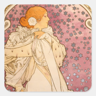 Mucha Art Nouveau Woman Beauty Vierkante Sticker