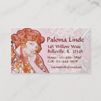 Mucha Art Nouveau Woman & Flowers-Visitekaartjes Visitekaartje
