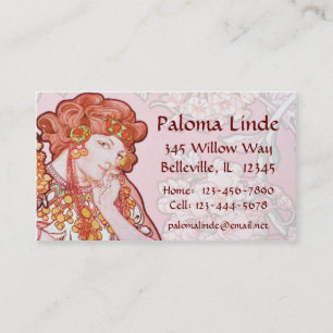 Mucha Art Nouveau Woman & Flowers-Visitekaartjes Visitekaartje