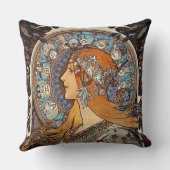 Mucha Art Nouveau Woman  Franse dierentuin Kussen (Achterkant)