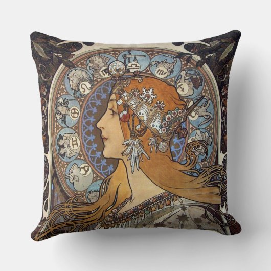 Mucha Art Nouveau Woman  Franse dierentuin Kussen (Achterkant)