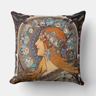 Mucha Art Nouveau Woman  Franse dierentuin Kussen