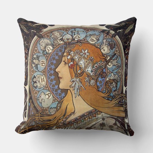 Mucha Art Nouveau Woman  Franse dierentuin Kussen (Voorkant)