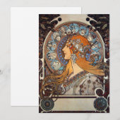 Mucha Art Nouveau Woman Franse Kaart van de diere (Voorkant / Achterkant)