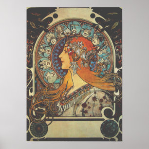 Mucha Art Nouveau Woman Franse Zodiac Post Poster
