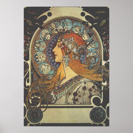 Mucha Art Nouveau Woman Franse Zodiac Post Poster (Voorkant)