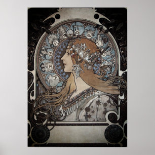 Mucha Art Nouveau Woman Franse Zodiac Post Poster