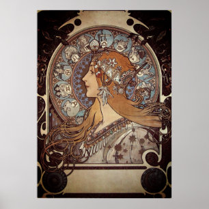 Mucha Art Nouveau Woman  Franse Zodiac Post Poster