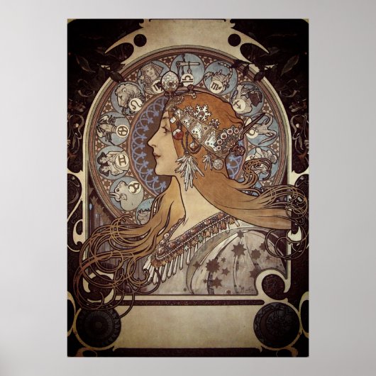 Mucha Art Nouveau Woman Franse Zodiac Post Poster (Voorkant)
