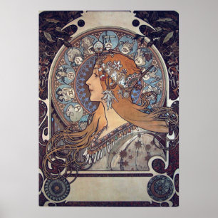 Mucha Art Nouveau Woman  Franse Zodiac Post Poster
