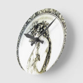 Mucha Art Nouveau Woman Lily Clock Ronde Klok (Hoek)