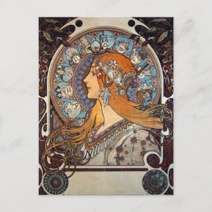 Mucha Art Nouveau Woman Zodiac La Pluma I Uitnodiging Briefkaart