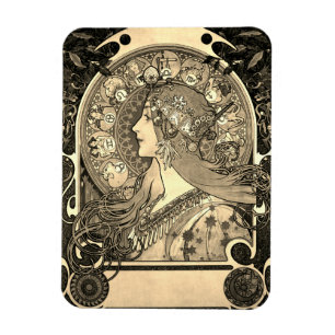 Mucha Art Nouveau Woman  Zodiac La Pluma Magneet