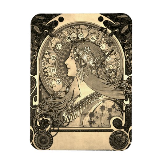 Mucha Art Nouveau Woman Zodiac La Pluma Magneet (Verticaal)