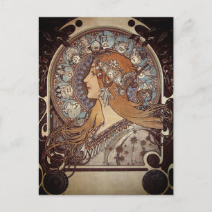 Mucha Art Nouveau Woman Zodiac La Pluma Po Briefkaart