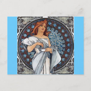 Mucha art white jurk briefkaart