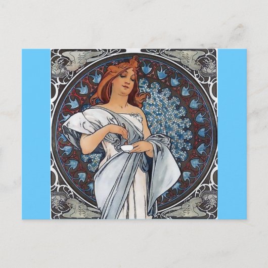 Mucha art white jurk briefkaart (Voorkant)