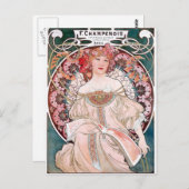 Mucha Champenois paris roze kledingdame deco Briefkaart (Voorkant / Achterkant)