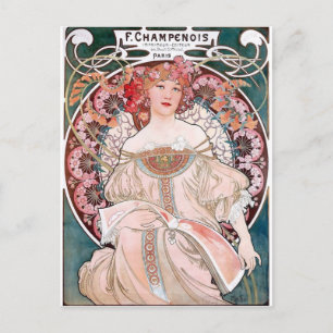 Mucha Champenois paris roze kledingdame deco Briefkaart