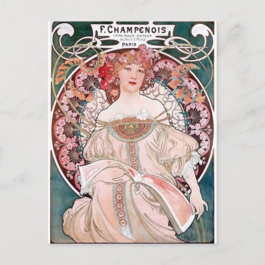 Mucha Champenois paris roze kledingdame deco Briefkaart (Voorkant)