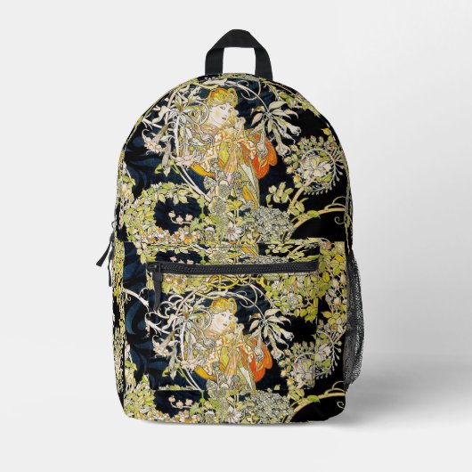 Mucha Dame met bloemen Bedrukte Rugzak (Voorkant)