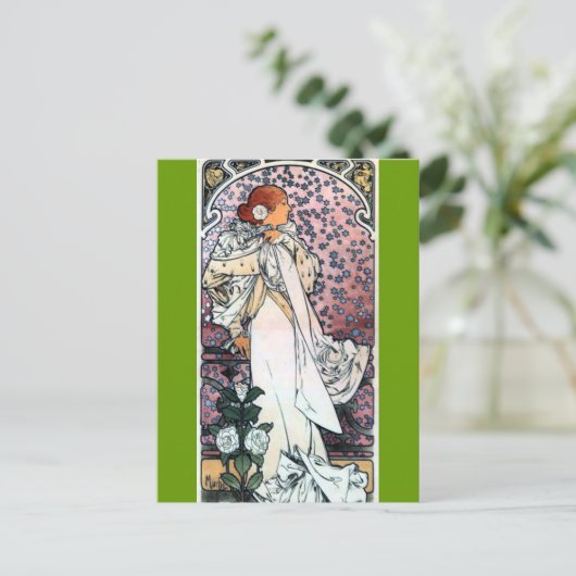 mucha dame met camelias , een kunstgenoot briefkaart (Staand voorkant)