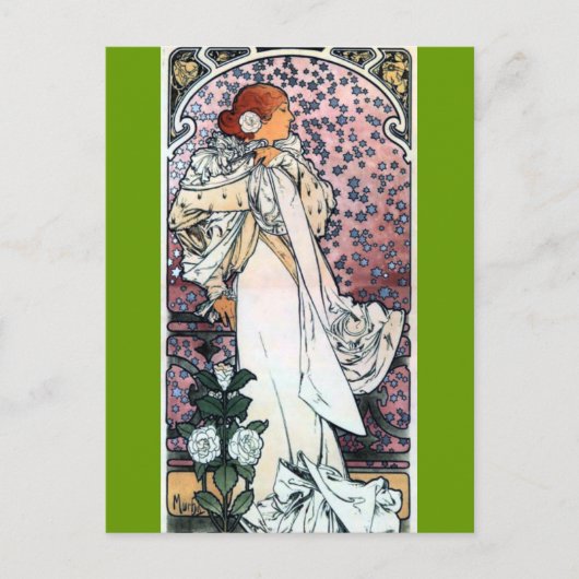 mucha dame met camelias , een kunstgenoot briefkaart (Voorkant)