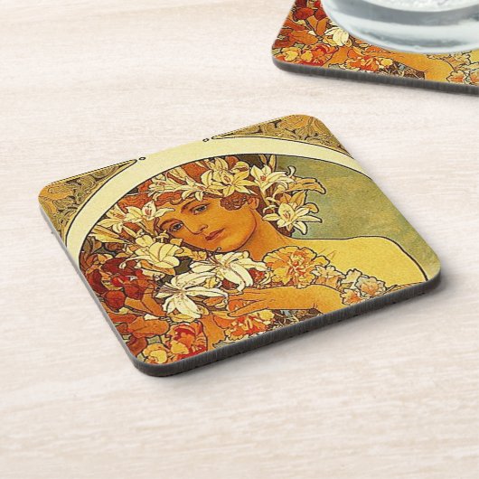 Mucha - Dame met Lilies Drankjes Onderzetter (Linkerzijde)