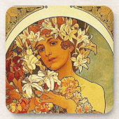 Mucha - Dame met Lilies Drankjes Onderzetter (Voorkant)