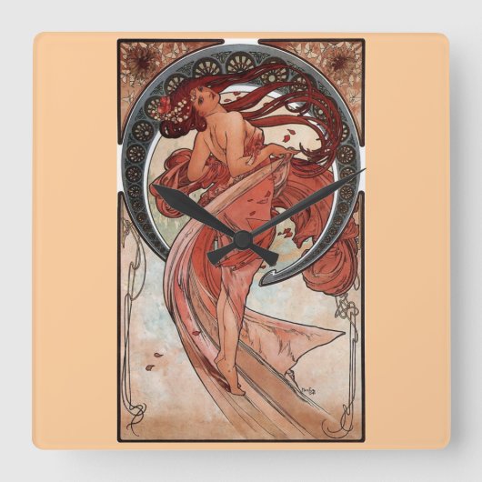 Mucha Dance Art Deco Vierkante Klok (Voorkant)