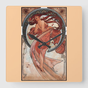 Mucha Dance Art Deco Vierkante Klok