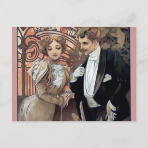 Mucha flirt man romantische liefde briefkaart