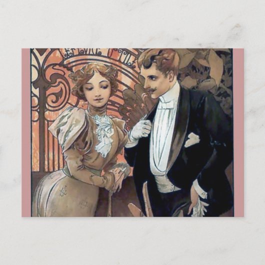 Mucha flirt man romantische liefde briefkaart (Voorkant)