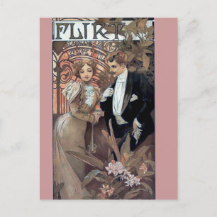 Mucha flirt man romantische liefde briefkaart