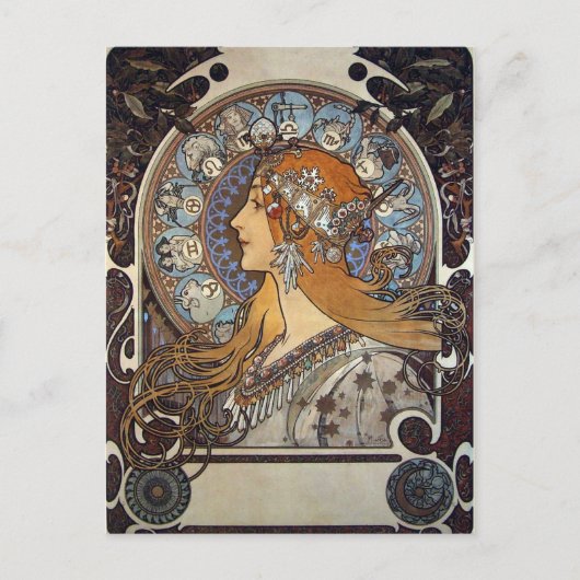 Mucha  Franse Art Nouveau Astrology Briefkaart (Voorkant)