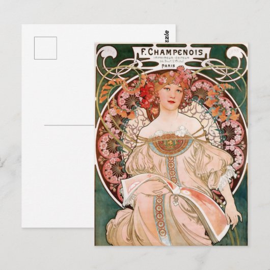 Mucha  French Art Nouveau Champenois Briefkaart (Voorkant / Achterkant)