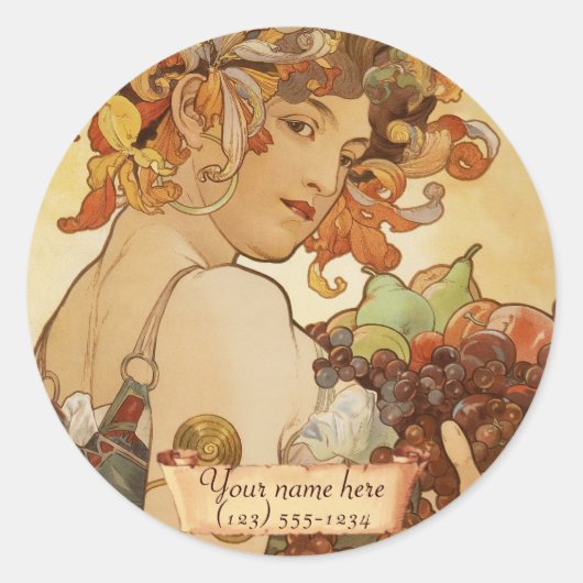 Mucha Fruit Art Nouveau Bookplate Stickers (Voorkant)