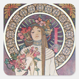 Mucha Goddess Vierkante Sticker