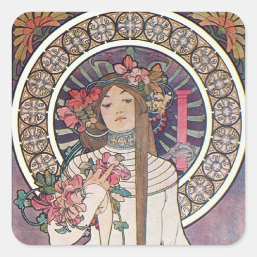 Mucha Goddess Vierkante Sticker (Voorkant)