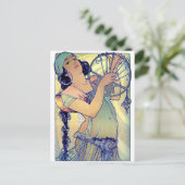 mucha gypsy tambourine dansmuziekvrouw briefkaart (Staand voorkant)