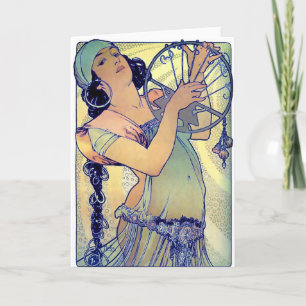 mucha gypsy tambourine dansmuziekvrouw kaart