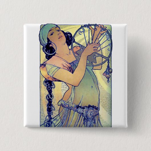 mucha gypsy tambourine dansmuziekvrouw vierkante button 5,1 cm (Voorkant)