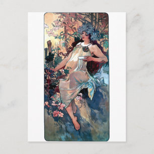 mucha herfst herfst art nouveau poster briefkaart