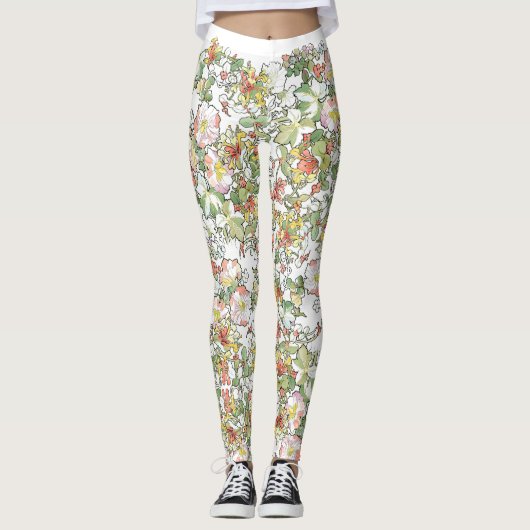 Mucha Hollyhock Flowers All Over Print Leggings (Voorkant)